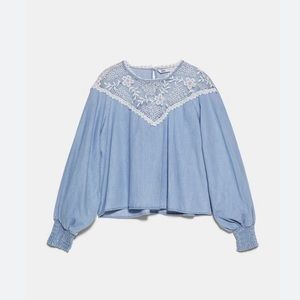 Zara EMBROIDERED ORGANZA BLOUSE
